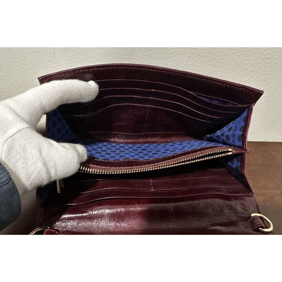 REBECCA MINKOFF envelope clutch crossbody burgundy leather with chain strap - Picture 14 of 16